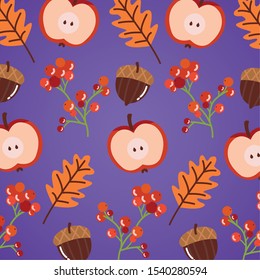 autumn season fruits pattern icons vector illustration design
