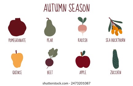 Autumn Season Fruits, Vegetables and berries cards