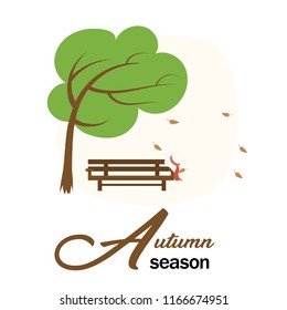 Autumn Season Garden Wood Chair And Tree With Falling Leave Vector Image
