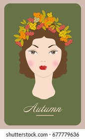 Autumn Season Girl Face with Wreath in Hairs