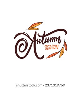 Autumn Season hand drawn lettering phrase. Colorful vector art autumn holiday colors. Isolated on white background.