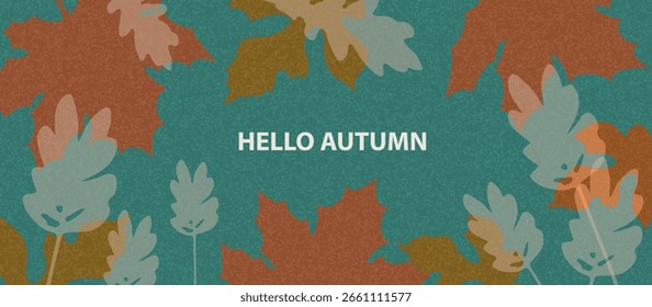 Autumn season horizontal background with abstract fall leaves. Autumn minimalist style design template for sales, horizontal poster, header, fashion advertising, decor. Vector illustration