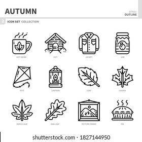 autumn season icon set,outline style,vector and illustration