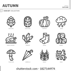 autumn season icon set,outline style,vector and illustration