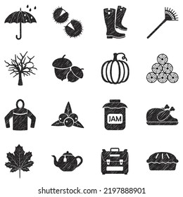 Autumn Season Icons. Black Scribble Design. Vector Illustration.