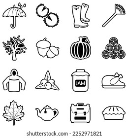 Autumn Season Icons. Line With Fill Design. Vector Illustration.