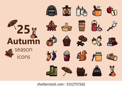 Autumn season icons set color outline high quality style, Vector and illustration