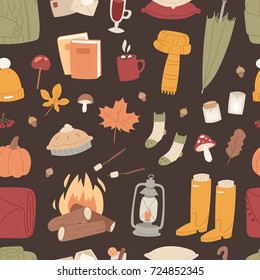 Autumn season icons symbol vector illustration seamless pattern background