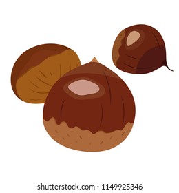 Autumn is in season. Illustration of Japanese chestnuts. Chestnuts can be found on the ground around trees.