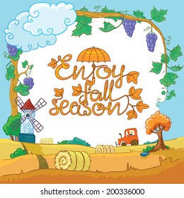 autumn season landscape with lettering composition