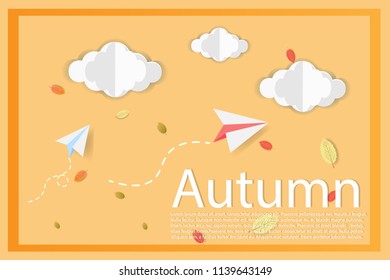 Autumn season landscape with rocket over cloud and colorful sunset.