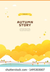 Autumn season landscape scene frame template design