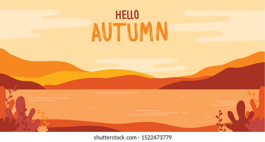 Autumn season landscape vector in flat style - background for web banner,  card, poster and advertising