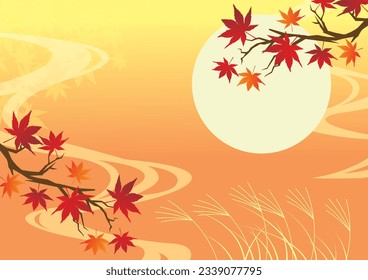 Autumn season material. Full moon and rabbit. Japanese moon viewing festival.
