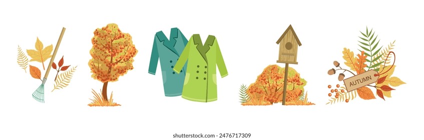 Autumn Season Object and Element Colorful Vector Set