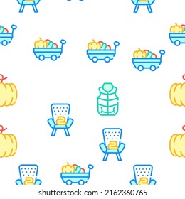 Autumn Season Objects Collection Vector Seamless Pattern Color Line Illustration