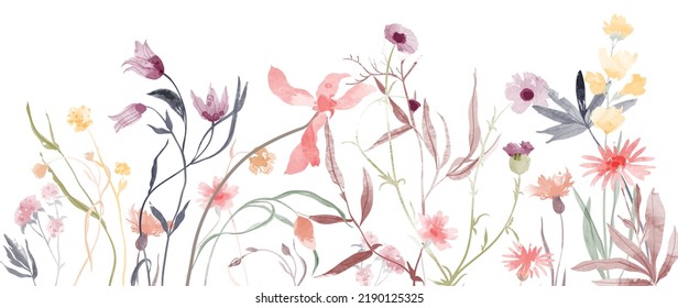 Autumn season white background vector  Hand drawn floral garden wallpaper and wildflowers  leaf  foliage in watercolor  Fall flowers graphic design for banner  cover  decoration  poster 