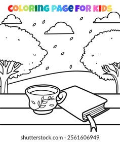 Autumn season outline coloring page vector illustration