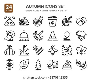 Autumn season outline icons set. The element collections can be used in social media post, web design app design and more.