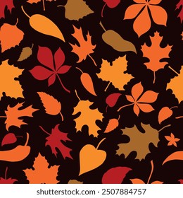 Autumn season pattern seamless colorful maple and oak or poplar and birch leaves for music album cover design vector illustration