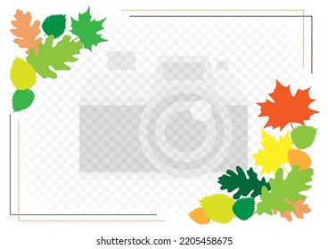 Autumn season photo frame transparent template on white background. Creative leaves pattern ornament border