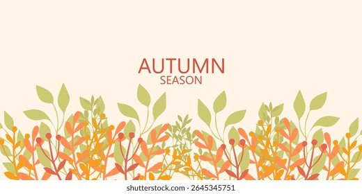 Autumn season poster, cards or banner template with minimalist design pastel colours, vibrant leaves. Collection of Vintage autumn Flower Market posters with colorful fall leaves.Trendy botanical wall