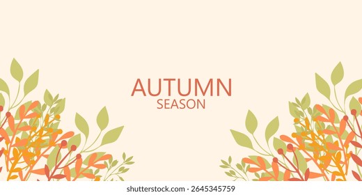 Autumn season poster, cards or banner template with minimalist design pastel colours, vibrant leaves. Collection of Vintage autumn Flower Market posters with colorful fall leaves.Trendy botanical wall