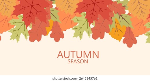 Autumn season poster, cards or banner template with minimalist design pastel colours, vibrant leaves. Collection of Vintage autumn Flower Market posters with colorful fall leaves.Trendy botanical wall