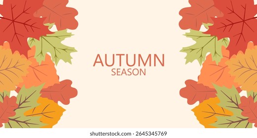 Autumn season poster, cards or banner template with minimalist design pastel colours, vibrant leaves. Collection of Vintage autumn Flower Market posters with colorful fall leaves.Trendy botanical wall