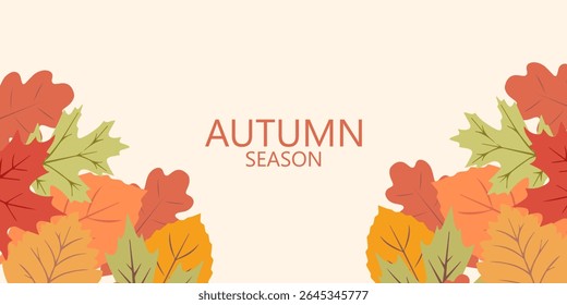 Autumn season poster, cards or banner template with minimalist design pastel colours, vibrant leaves. Collection of Vintage autumn Flower Market posters with colorful fall leaves.Trendy botanical wall