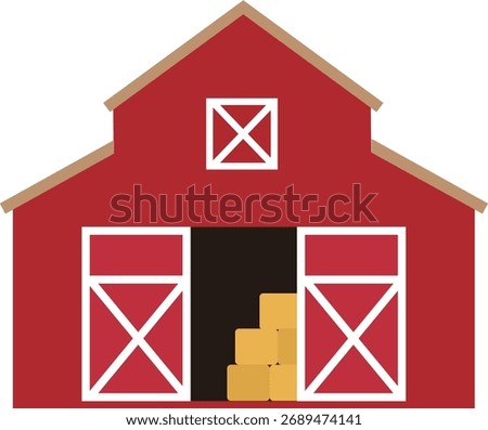 Autumn season red barn flat vector illustration.
Harvest red barn design. 
Transparent background.