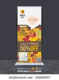 Autumn Season Sale Theme Roll-Up Banner, Advertising Vector Background Design