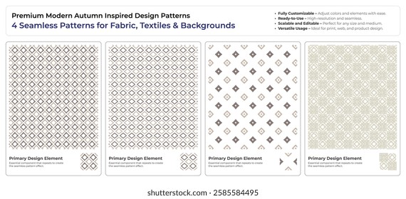 Autumn Season Seamless Vector Patterns – 4 Modern Designs for Fabric, Textile and Web Use