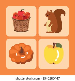 autumn season set cards icons vector illustration design
