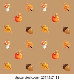 autumn season set item pattern background draw paint cute cartoon design