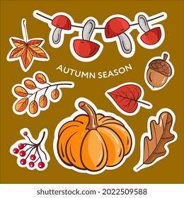 Autumn season set of stickers. Flat style illustrator.