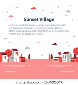 Autumn Season In Small Town, Tiny Village View, Row Of Residential Houses, Beautiful Neighborhood, Real Estate Development, Vector Flat Design Illustration