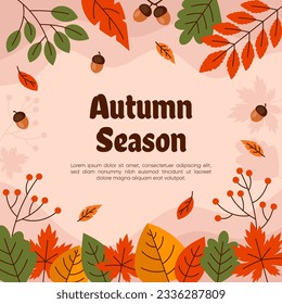 Autumn season square background design with leaves for banner or social media template