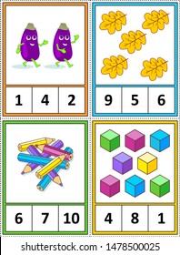 Autumn season themed counting 1 to 10 practice for kids worksheet or four task cards (when cut along the dotted lines): Count. Circle the correct answer. - Language independent.