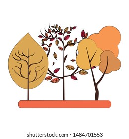 Autumn season trees and leaves nature cartoon vector illustration graphic design