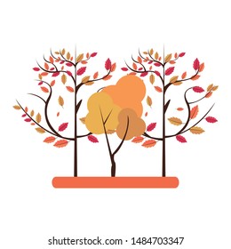 Autumn season trees and leaves nature cartoon vector illustration graphic design