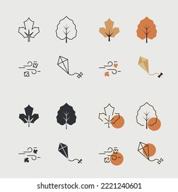 autumn season vector icon set halloween thanks giving