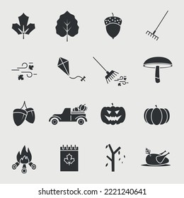 autumn season vector icon set halloween thanks giving