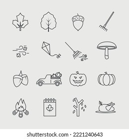 autumn season vector icon set halloween thanks giving