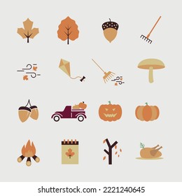 autumn season vector icon set halloween thanks giving