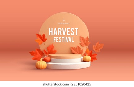 Autumn seasonal advertising banner with showcase for your product