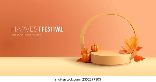 Autumn seasonal advertising banner with showcase for your product. 