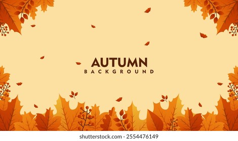 Autumn seasonal background. Fall foliage frame for text. Abstract background with autumn leaves. template for card, banner, invitation, social media post, poster