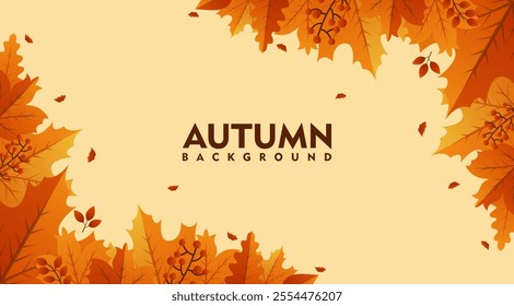 Autumn seasonal background. Fall foliage frame for text. Abstract background with autumn leaves. template for card, banner, invitation, social media post, poster