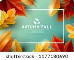 Autumn seasonal background frame with falling autumn leaves and room for text. Vector illustration